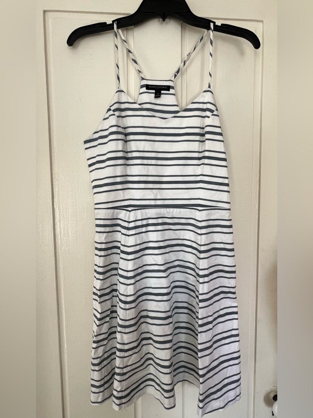 Banana Republic White and Navy Striped Sundress with Thin Straps